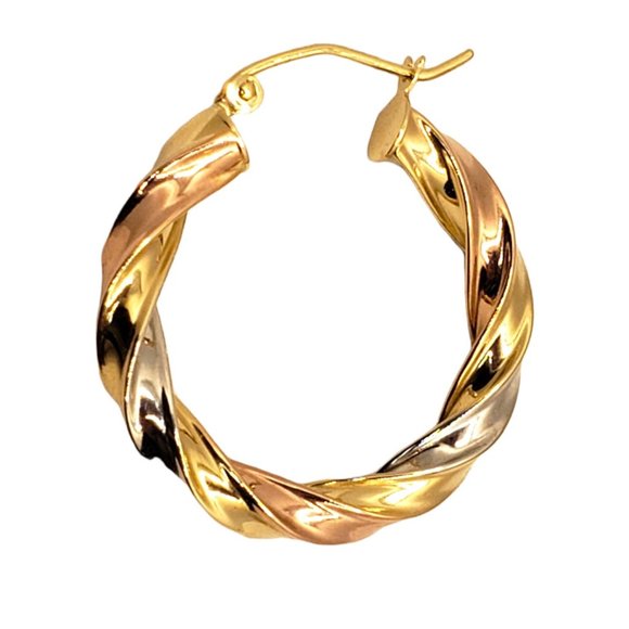 14k real Gold Square Twist Hoop Earrings 25mm - Picture 3 of 5